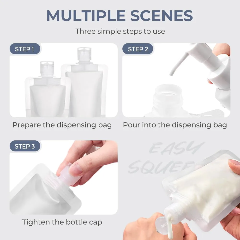15PCS Portable Travel Fluid Makeup Packing Bag Travel Size, 2025 Portable Pouches for Toiletries,Refillable Travels Accessories for Shampoo Conditioner Lotion Soap Liquids (15PC)