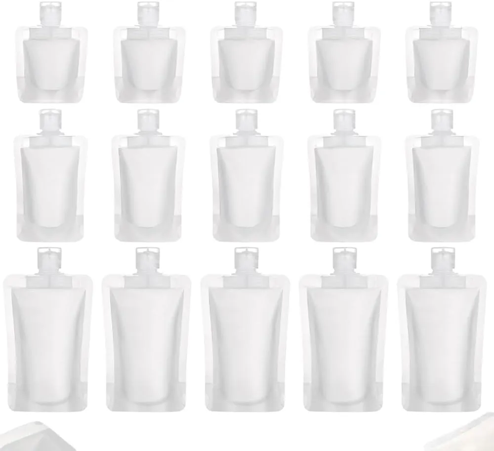 15PCS Portable Travel Fluid Makeup Packing Bag Travel Size, 2025 Portable Pouches for Toiletries,Refillable Travels Accessories for Shampoo Conditioner Lotion Soap Liquids (15PC)