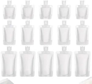 15PCS Portable Travel Fluid Makeup Packing Bag Travel Size, 2025 Portable Pouches for Toiletries,Refillable Travels Accessories for Shampoo Conditioner Lotion Soap Liquids (15PC)
