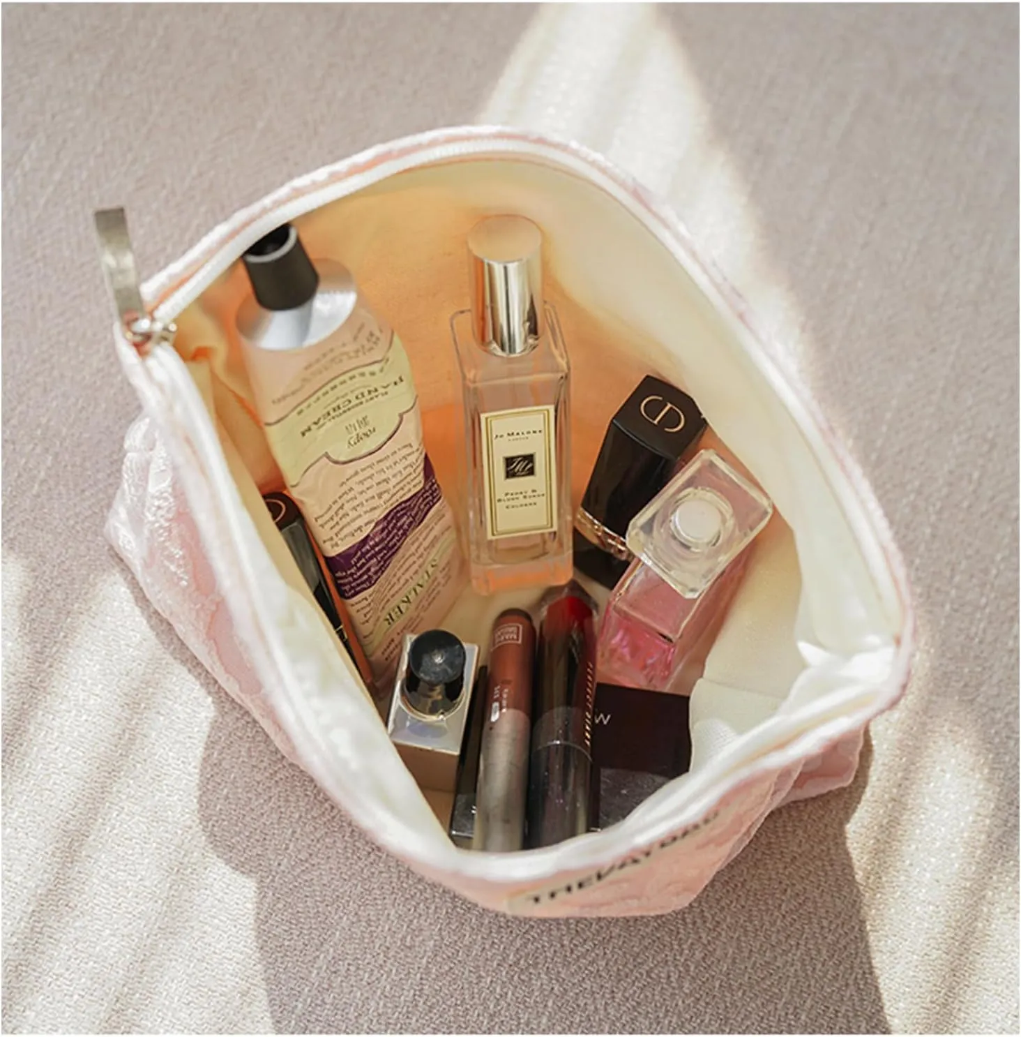 1PCS Cotton Makeup Bag Portable Travel Bag Quilted Cosmetic Bag Aesthetic Leopard Print Toiletry Organizer Case Pouch Bag for Women Girls Pink Color
