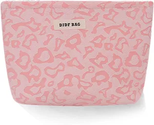 1PCS Cotton Makeup Bag Portable Travel Bag Quilted Cosmetic Bag Aesthetic Leopard Print Toiletry Organizer Case Pouch Bag for Women Girls Pink Color