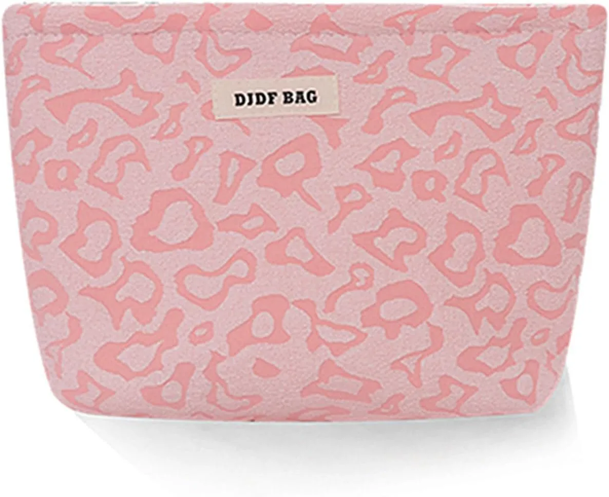 1PCS Cotton Makeup Bag Portable Travel Bag Quilted Cosmetic Bag Aesthetic Leopard Print Toiletry Organizer Case Pouch Bag for Women Girls Pink Color