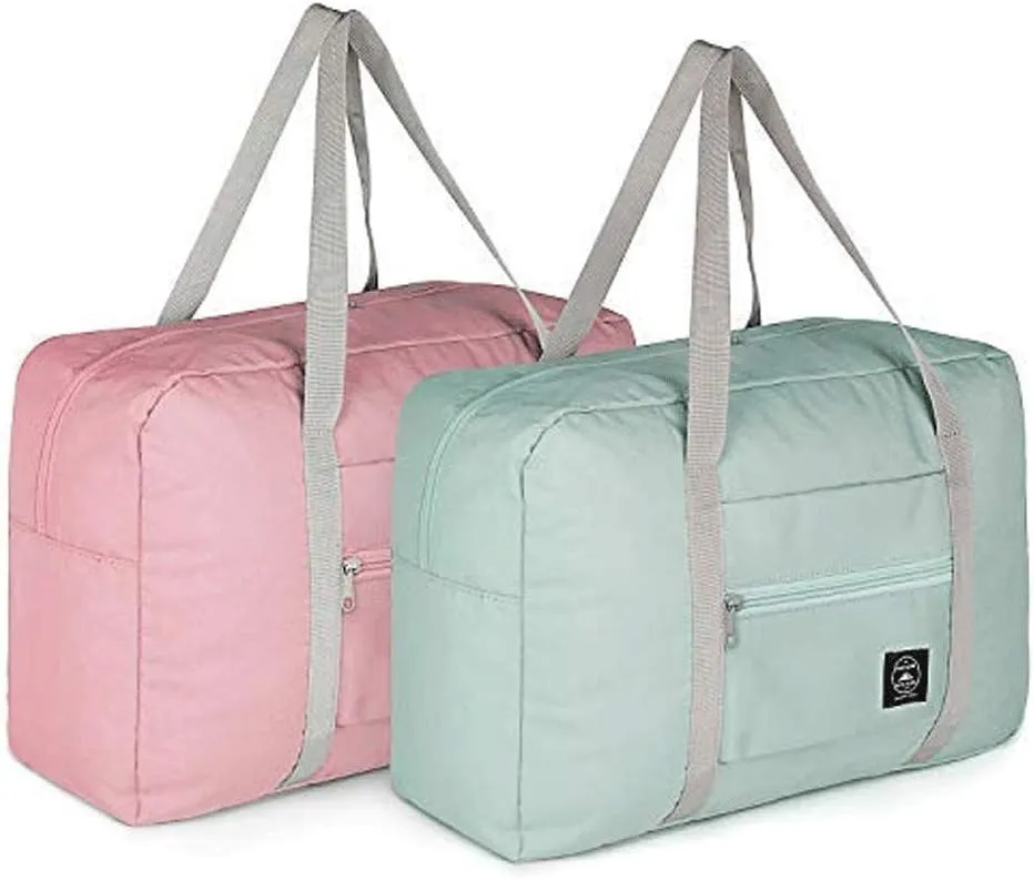 2 Pack Foldable Travel Duffel Bags - Carry On Weekender Overnight Hospital Tote Gym Bag with Toiletry Bag, Women