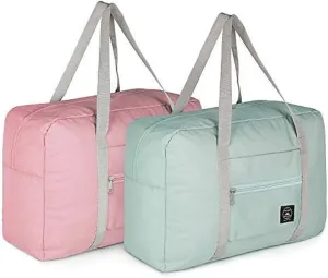 2 Pack Foldable Travel Duffel Bags - Carry On Weekender Overnight Hospital Tote Gym Bag with Toiletry Bag, Women