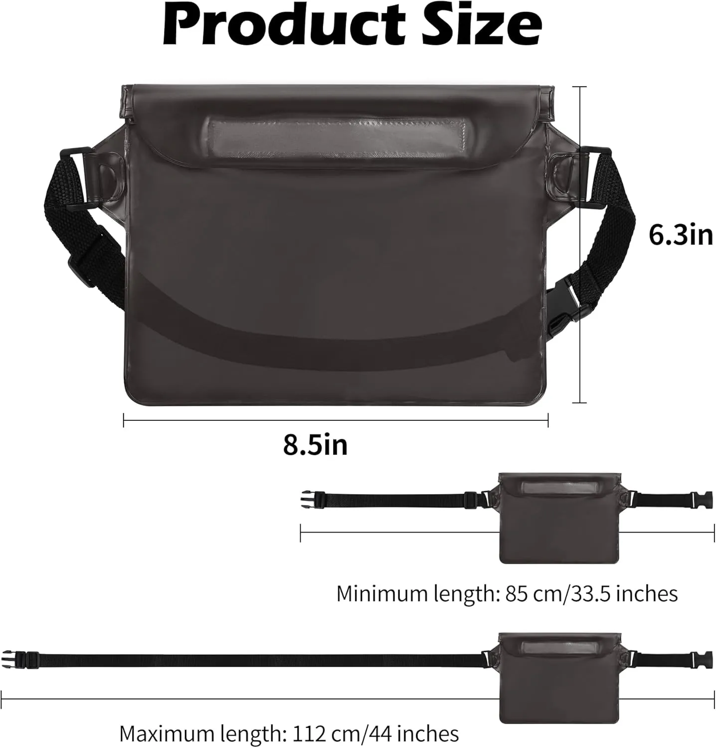 2-Pack Waterproof Pouch with Adjustable Waist Strap, Waterproof Dry Bag, Keeps Cell Phones and Valuables Safe and Dry, Perfect for Kayaking, Beach, Camping and Swimming (Black)