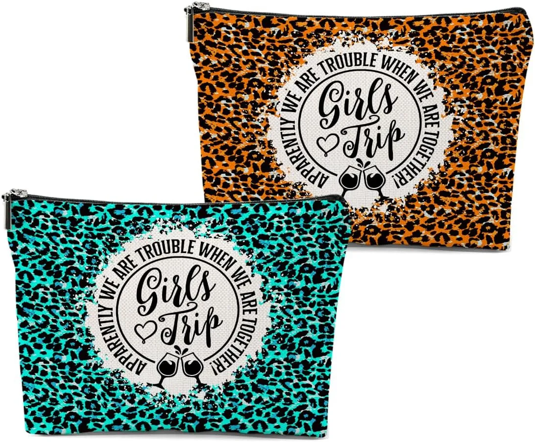 2 Pcs Girls Trip 2024 Makeup Bag - Weekender Bags for Women's Bachelorette Party & Birthday Friendship Gifts