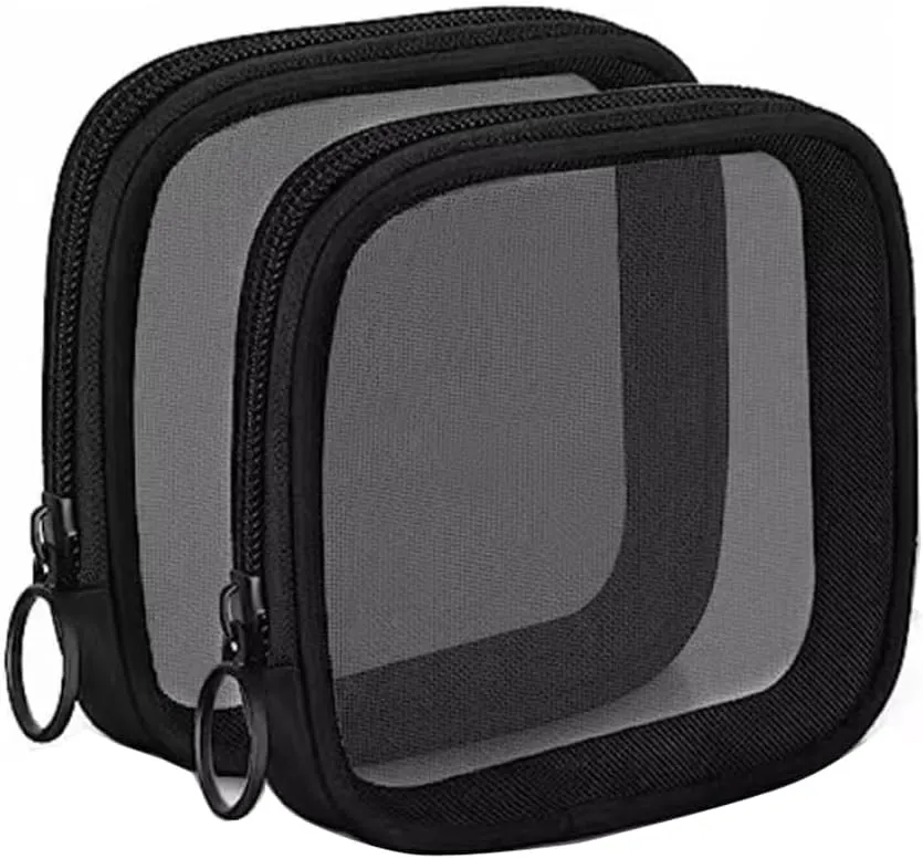 2PCS Black Mesh Nylon Storage Bag with Zipper Small Makeup Bag Mini Portable Cosmetic Bag Travel Toiletry Bag Pouch for Daily Accessories Travel Vacation Business Trip