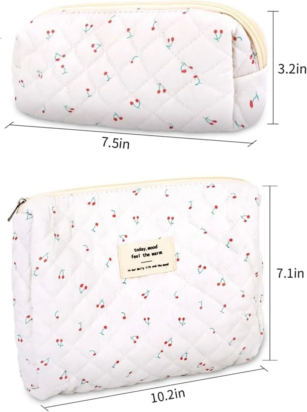 2PCS Portable Makeup Bag Quilted Travel Bag Cosmetic Bag Aesthetic Toiletry Organizer Case Cherry Pouch Bag Women Girls Gift Set