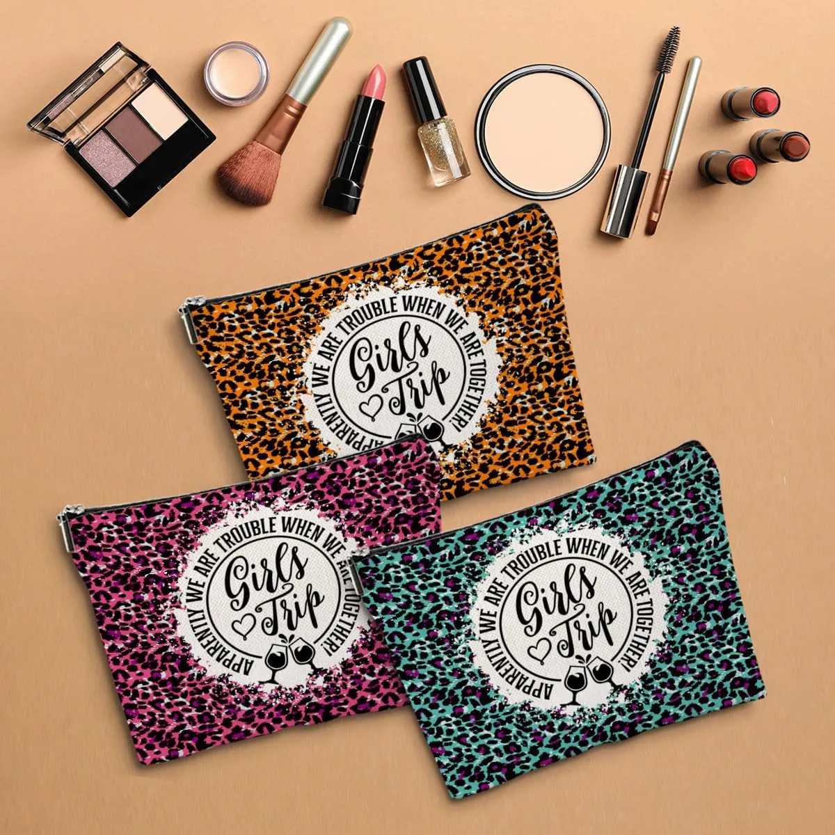 3 Pcs Girls Trip Favors Makeup Bag for Women - Cosmetic Weekender Bags for Bachelorette Party, Birthday & Friendship Gifts