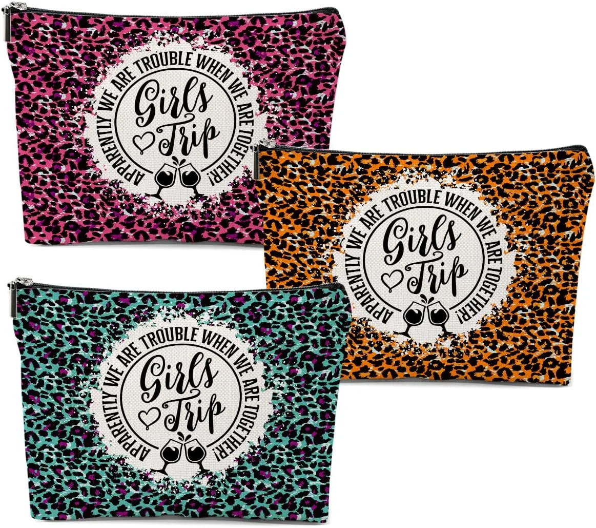 3 Pcs Girls Trip Favors Makeup Bag for Women - Cosmetic Weekender Bags for Bachelorette Party, Birthday & Friendship Gifts