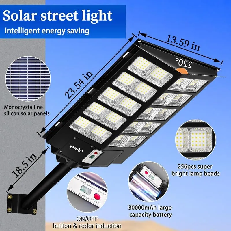 3200W Solar Street Lights Outdoor, 320000LM Commercial Parking Lot Light, 6500K Dusk to Dawn Solar Security Flood Lights Motion Sensor Solar Led Lamp for Basketball Court, Road, Playground