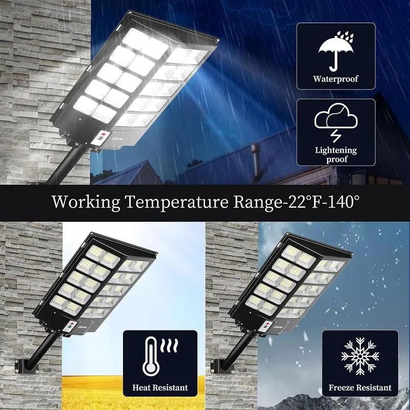 3200W Solar Street Lights Outdoor, 320000LM Commercial Parking Lot Light, 6500K Dusk to Dawn Solar Security Flood Lights Motion Sensor Solar Led Lamp for Basketball Court, Road, Playground