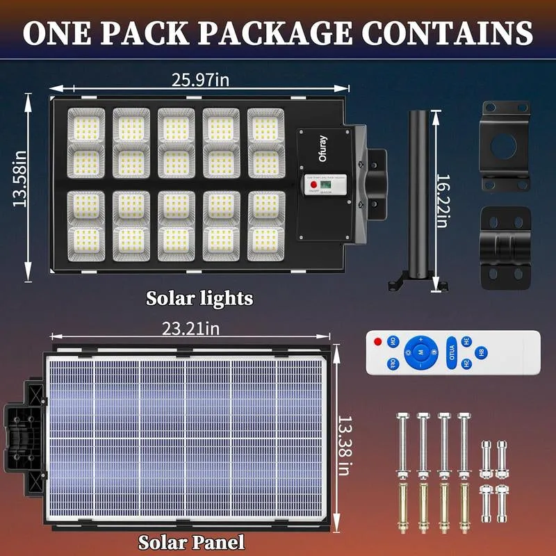 3200W Solar Street Lights Outdoor, 320000LM Commercial Parking Lot Light, 6500K Dusk to Dawn Solar Security Flood Lights Motion Sensor Solar Led Lamp for Basketball Court, Road, Playground