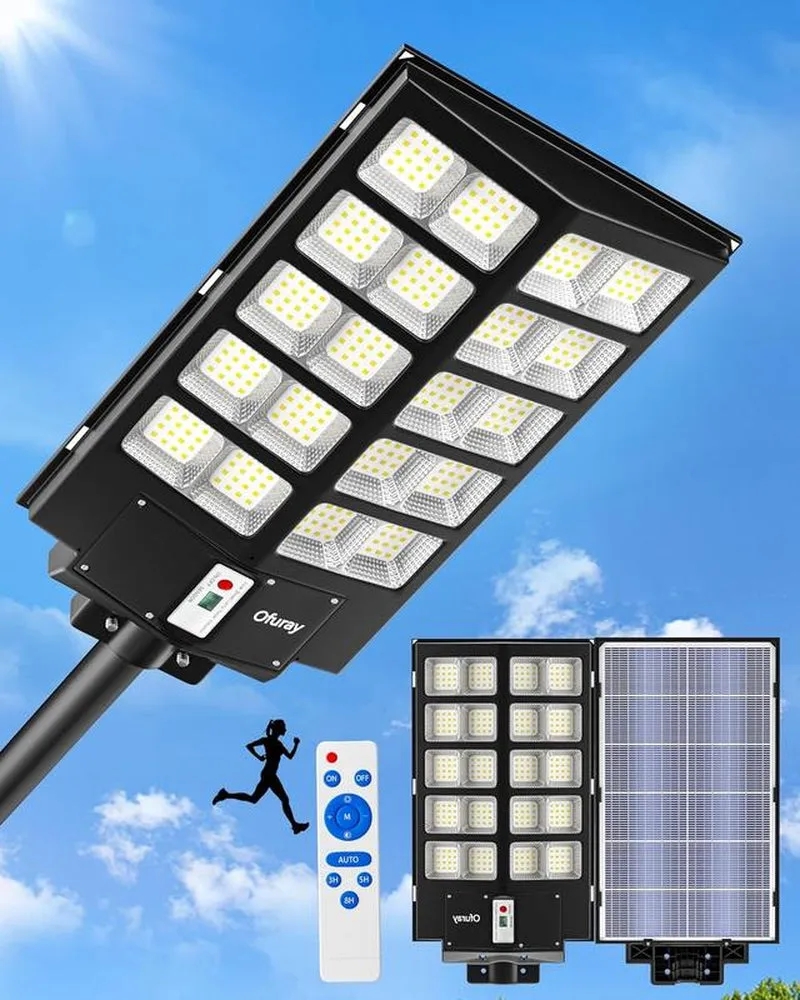 3200W Solar Street Lights Outdoor, 320000LM Commercial Parking Lot Light, 6500K Dusk to Dawn Solar Security Flood Lights Motion Sensor Solar Led Lamp for Basketball Court, Road, Playground