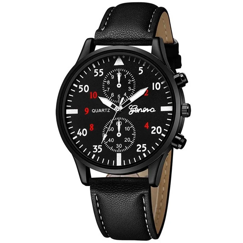3pcs Set Fashion Mens Watches Men Necklace Bracelet Leather Quartz Watch Male Business Casual Wrist Watch