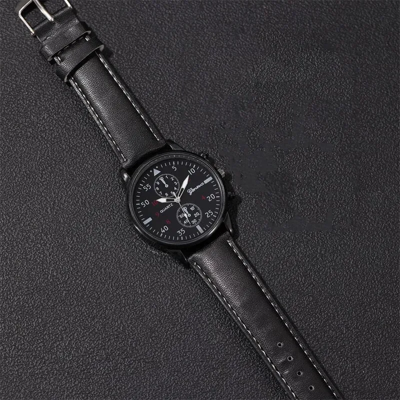 3pcs Set Fashion Mens Watches Men Necklace Bracelet Leather Quartz Watch Male Business Casual Wrist Watch