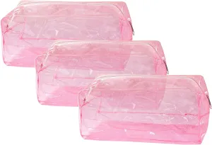 3pcs TSA Approved Pink Clear Toiletry Bag Waterproof Vinyl Organizer Clear Travel Accessories Bag Zipper Pouch Clear Cosmetic Bag for Women (pink)