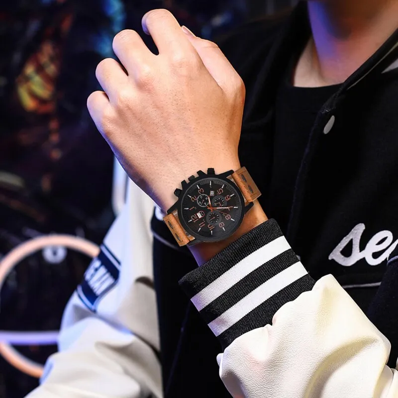 4pcs Set Fashion Mens Sports Bracelet Watches for Men Military Quartz Wrist Watch Classic Male Casual Leather Watch