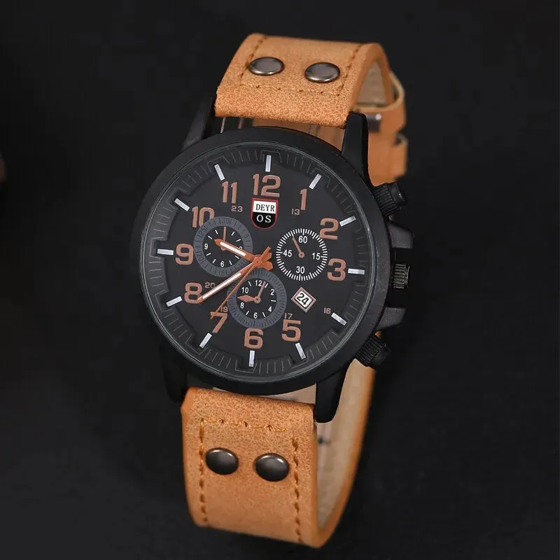 4pcs Set Fashion Mens Sports Bracelet Watches for Men Military Quartz Wrist Watch Classic Male Casual Leather Watch