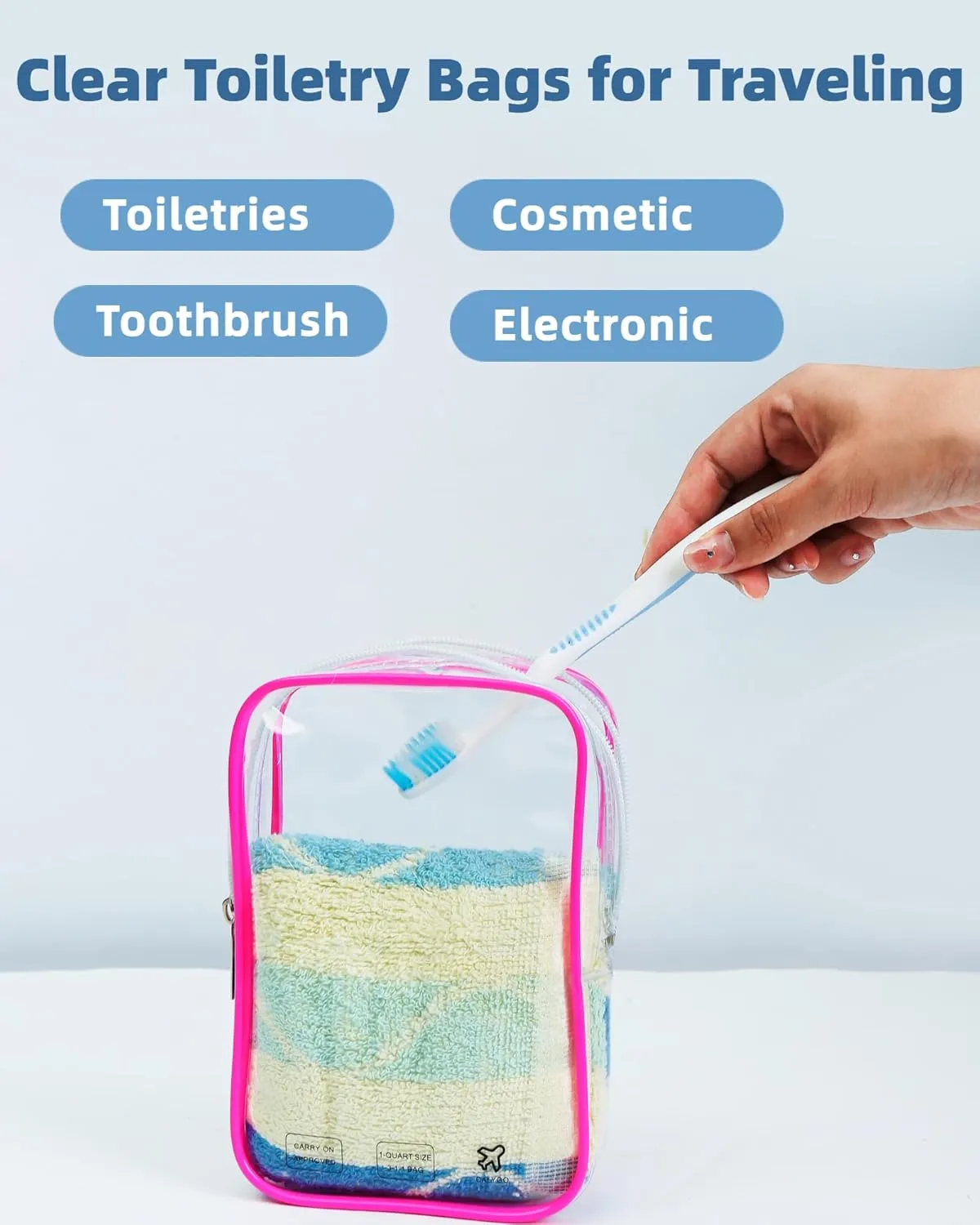 5 Pack TSA Approved Toiletry Bag, Airplane Travel Essentials for Long Flight Flying European International Must Haves Small Quart Size Makeup Zipper Pouch for Women Men Toiletries Liquids Clear