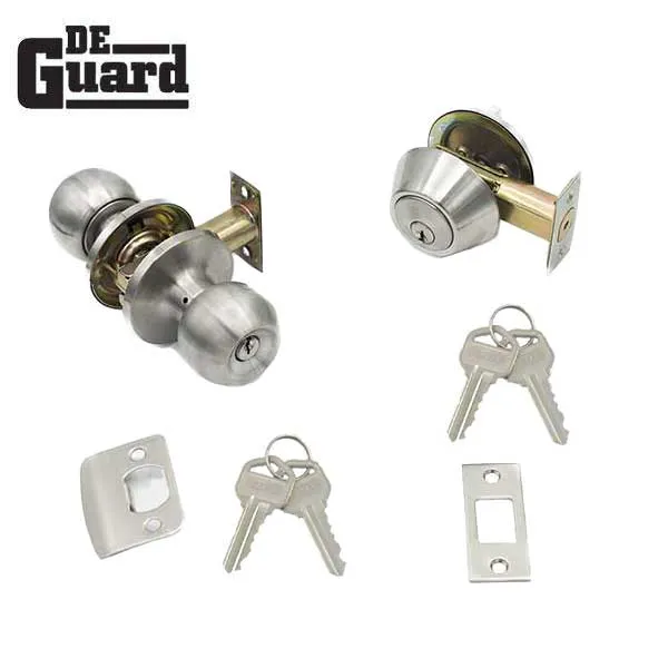 5 x Premium Combo Lockset - Stainless Steel - Entrance - Grade 3 - KW1 (Pack of 5)