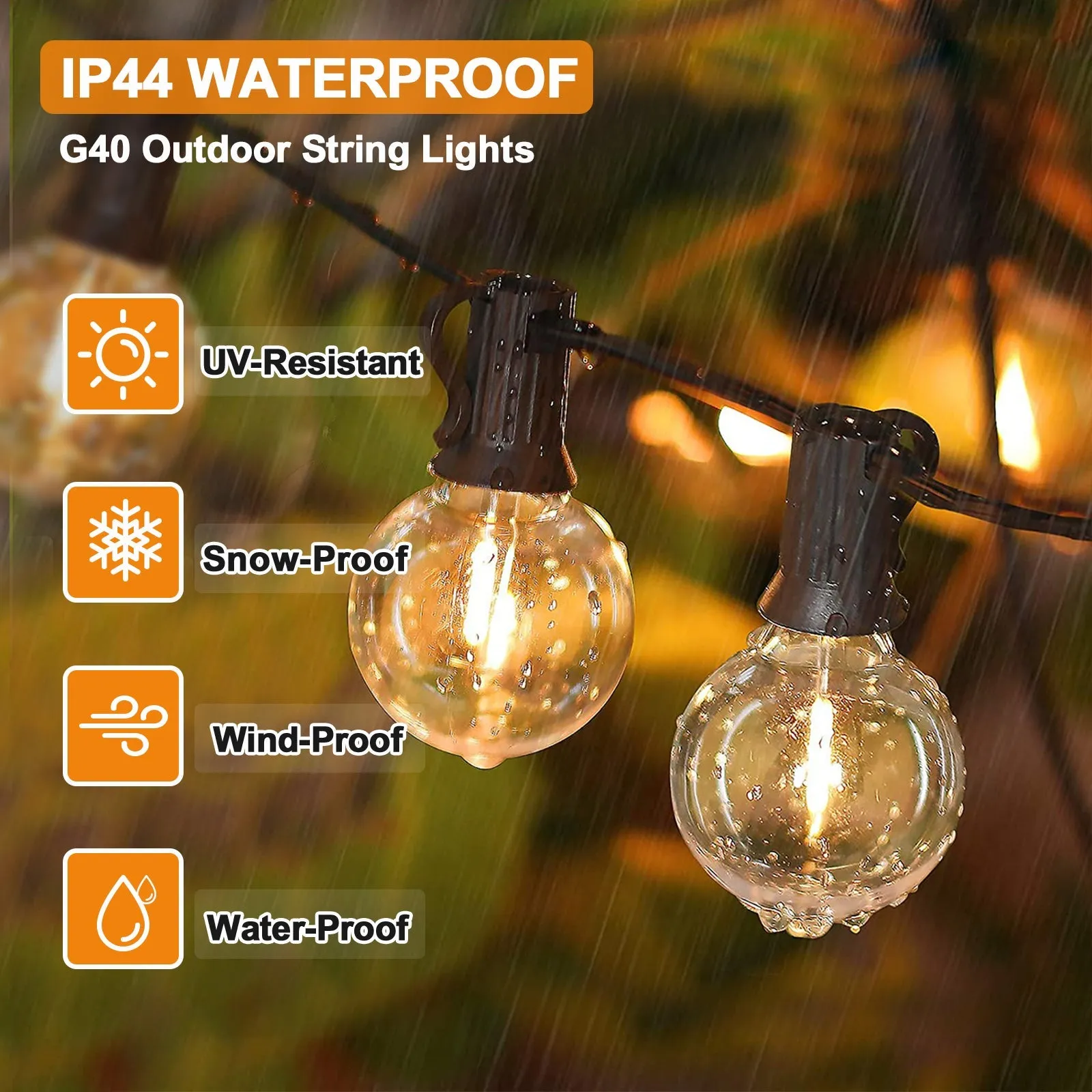 50 FT S14 Solar-Powered String Lights, IP65, 15 Shatterproof Edison Vintage Bulbs (2 Spare)