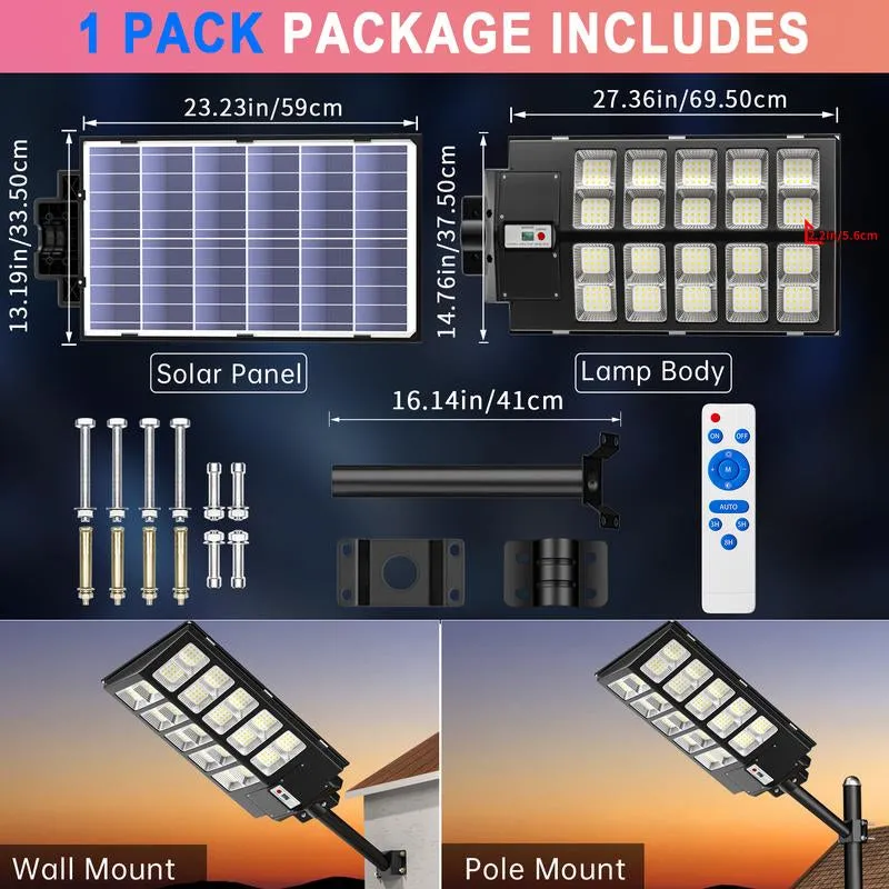 5200W IP67 Solar Street Lights Outdoor, 320000LM Commercial Parking Lot Light, 6500K Dusk to Dawn Solar Security Flood Lights Motion Sensor Solar Led Lamp for Basketball Court, Road, Yard