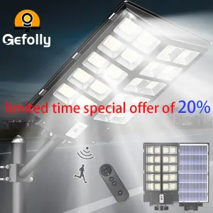 5200W IP67 Solar Street Lights Outdoor, 320000LM Commercial Parking Lot Light, 6500K Dusk to Dawn Solar Security Flood Lights Motion Sensor Solar Led Lamp for Basketball Court, Road, Yard