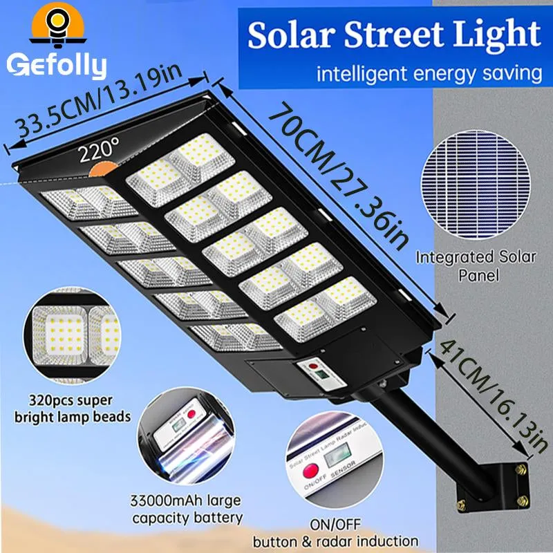 5200W IP67 Solar Street Lights Outdoor, 320000LM Commercial Parking Lot Light, 6500K Dusk to Dawn Solar Security Flood Lights Motion Sensor Solar Led Lamp for Basketball Court, Road, Yard