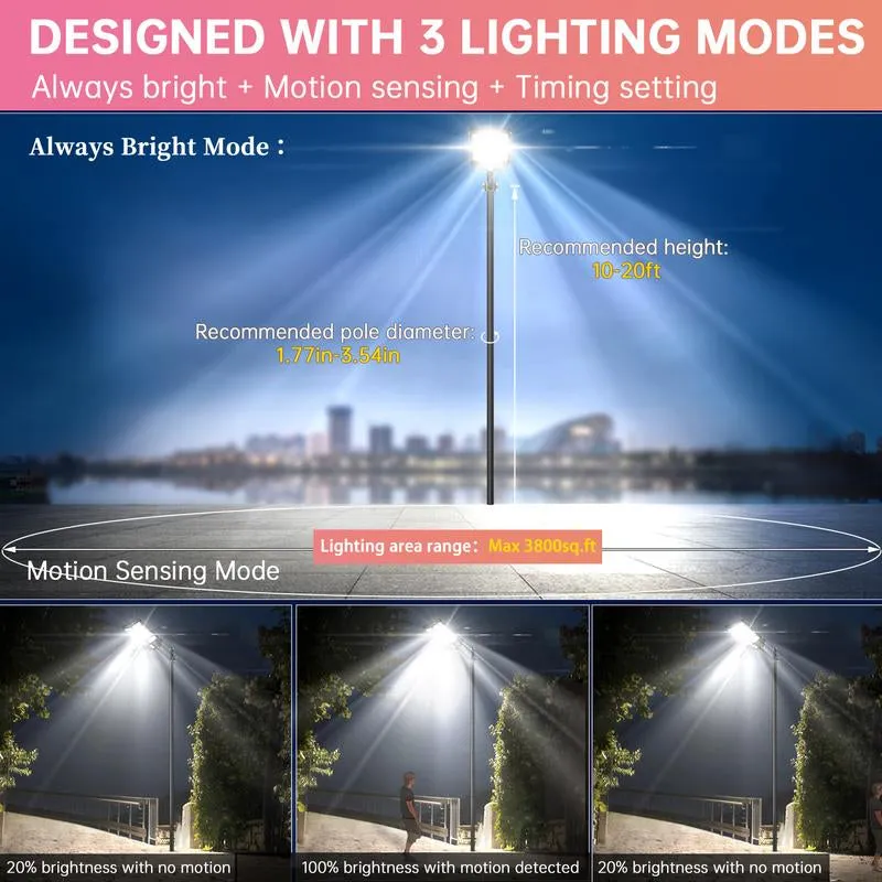 5200W IP67 Solar Street Lights Outdoor, 320000LM Commercial Parking Lot Light, 6500K Dusk to Dawn Solar Security Flood Lights Motion Sensor Solar Led Lamp for Basketball Court, Road, Yard