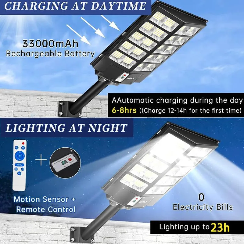 5200W IP67 Solar Street Lights Outdoor, 320000LM Commercial Parking Lot Light, 6500K Dusk to Dawn Solar Security Flood Lights Motion Sensor Solar Led Lamp for Basketball Court, Road, Yard