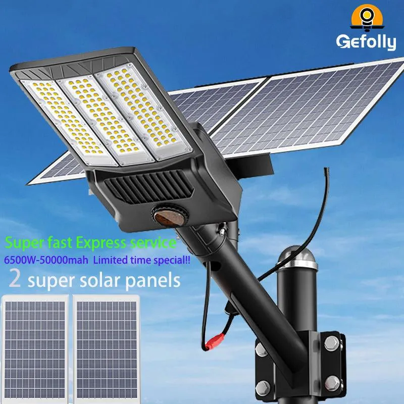 5200W IP67 Solar Street Lights Outdoor, 320000LM Commercial Parking Lot Light, 6500K Dusk to Dawn Solar Security Flood Lights Motion Sensor Solar Led Lamp for Basketball Court, Road, Yard