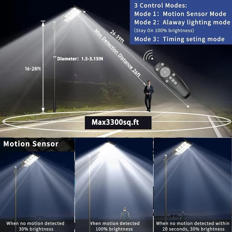 5300W Solar Street Lights Outdoor,6500K 480000LM Highest Lumen Solar Parking Lot Lights,Waterproof Duks to Dawn Solar Flood Security Lights Motion Sensor for Yards, Driveways