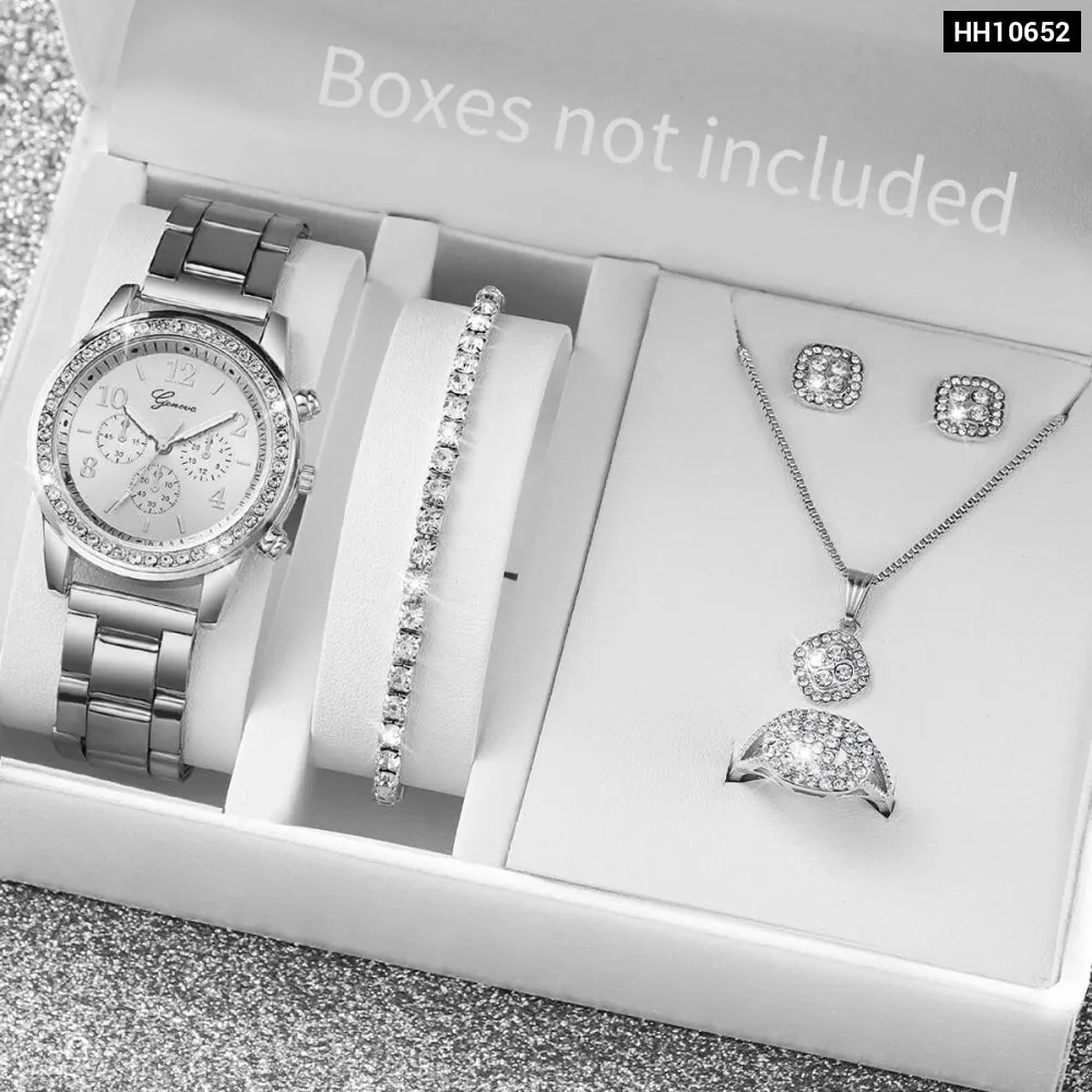 6 Piece Rhinestone Watch Set Steel Band