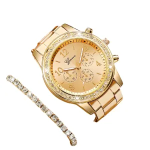 6 Piece Rhinestone Watch Set Steel Band