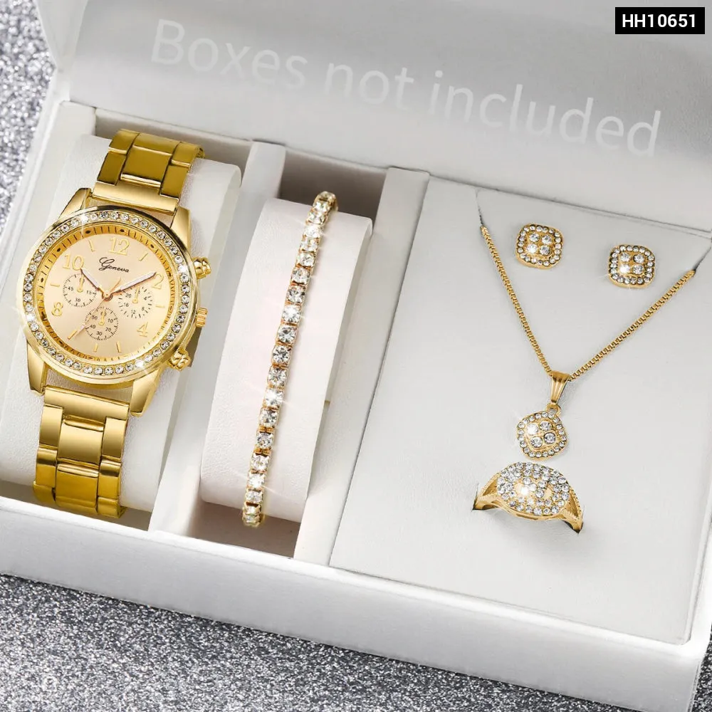 6 Piece Rhinestone Watch Set Steel Band