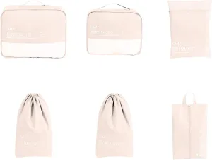 6 Set Packing Cubes Luggage Packing Organizers, Travel Packing Organizers Cubes Luggage Suitcase Organizer with Waterproof Shoe Bag and Laundry Bag, Lightweight Compression Pouches (Beige)