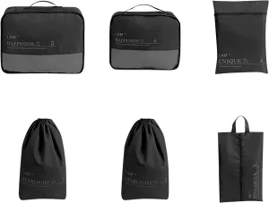 6 Set Packing Cubes Luggage Packing Organizers, Travel Packing Organizers Cubes Luggage Suitcase Organizer with Waterproof Shoe Bag and Laundry Bag, Lightweight Compression Pouches (Black)