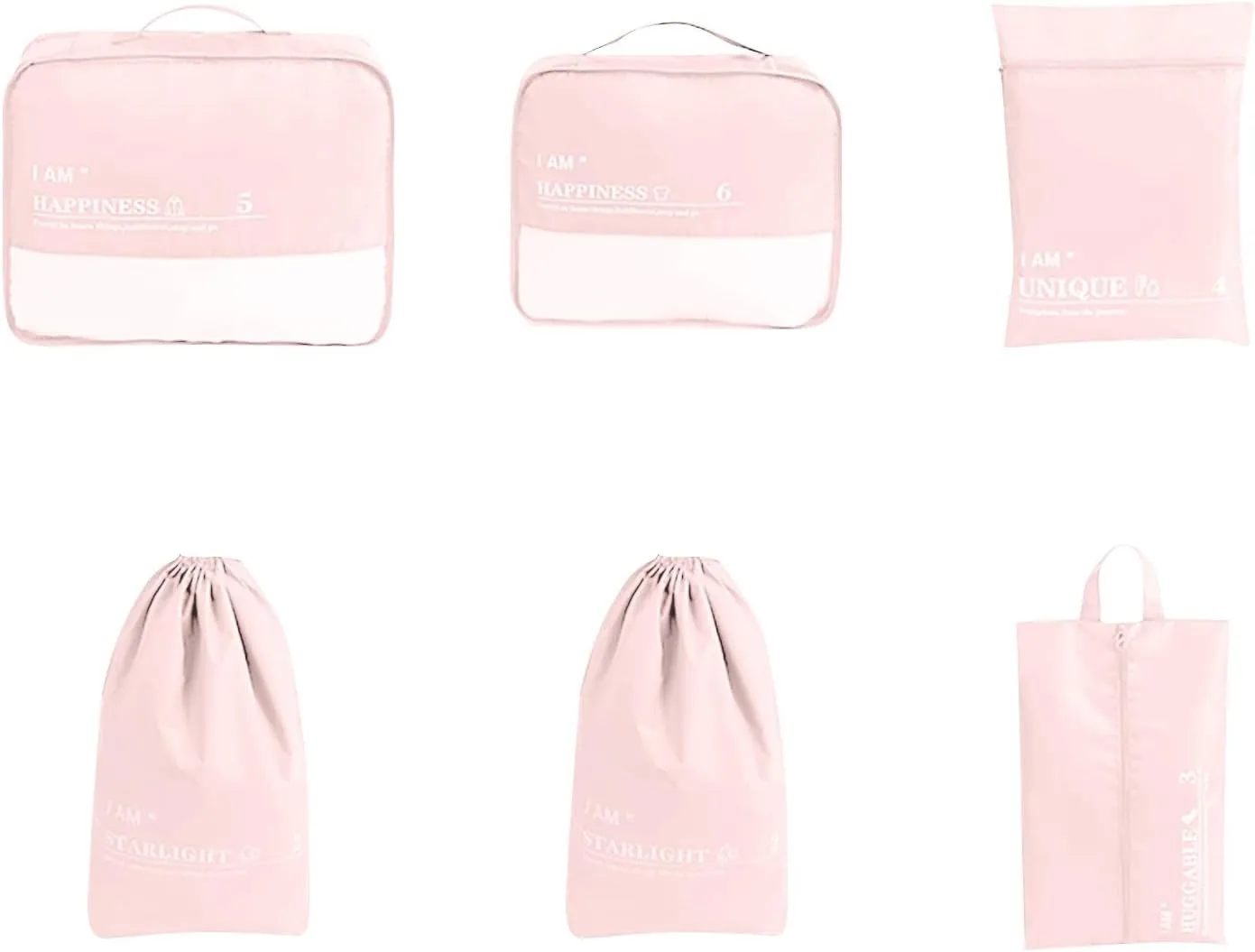 6 Set Packing Cubes Luggage Packing Organizers, Travel Packing Organizers Cubes Luggage Suitcase Organizer with Waterproof Shoe Bag and Laundry Bag, Lightweight Compression Pouches (Pink)