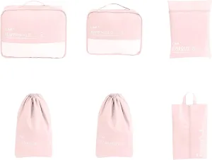 6 Set Packing Cubes Luggage Packing Organizers, Travel Packing Organizers Cubes Luggage Suitcase Organizer with Waterproof Shoe Bag and Laundry Bag, Lightweight Compression Pouches (Pink)