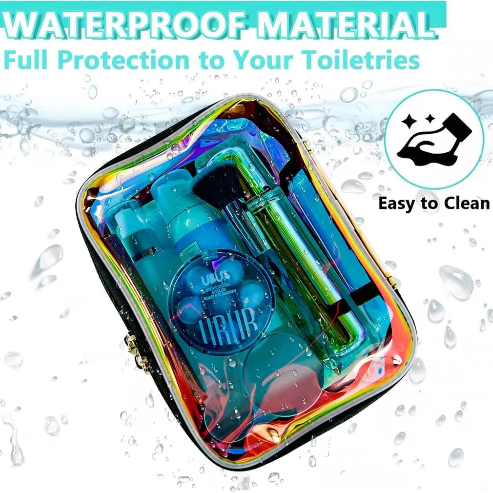 7.8"X5.5"X3.1" TPU Blue Laser Clear Toiletry Pouch Waterproof Cosmetic Organizer with Large Capacity & Zipper Clouse for Pool Beach Travel Concert Sports Commute
