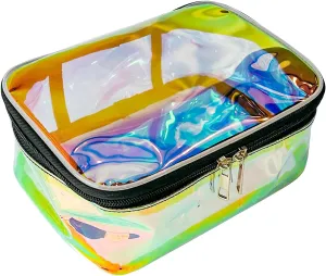 7.8"X5.5"X3.1" TPU Blue Laser Clear Toiletry Pouch Waterproof Cosmetic Organizer with Large Capacity & Zipper Clouse for Pool Beach Travel Concert Sports Commute