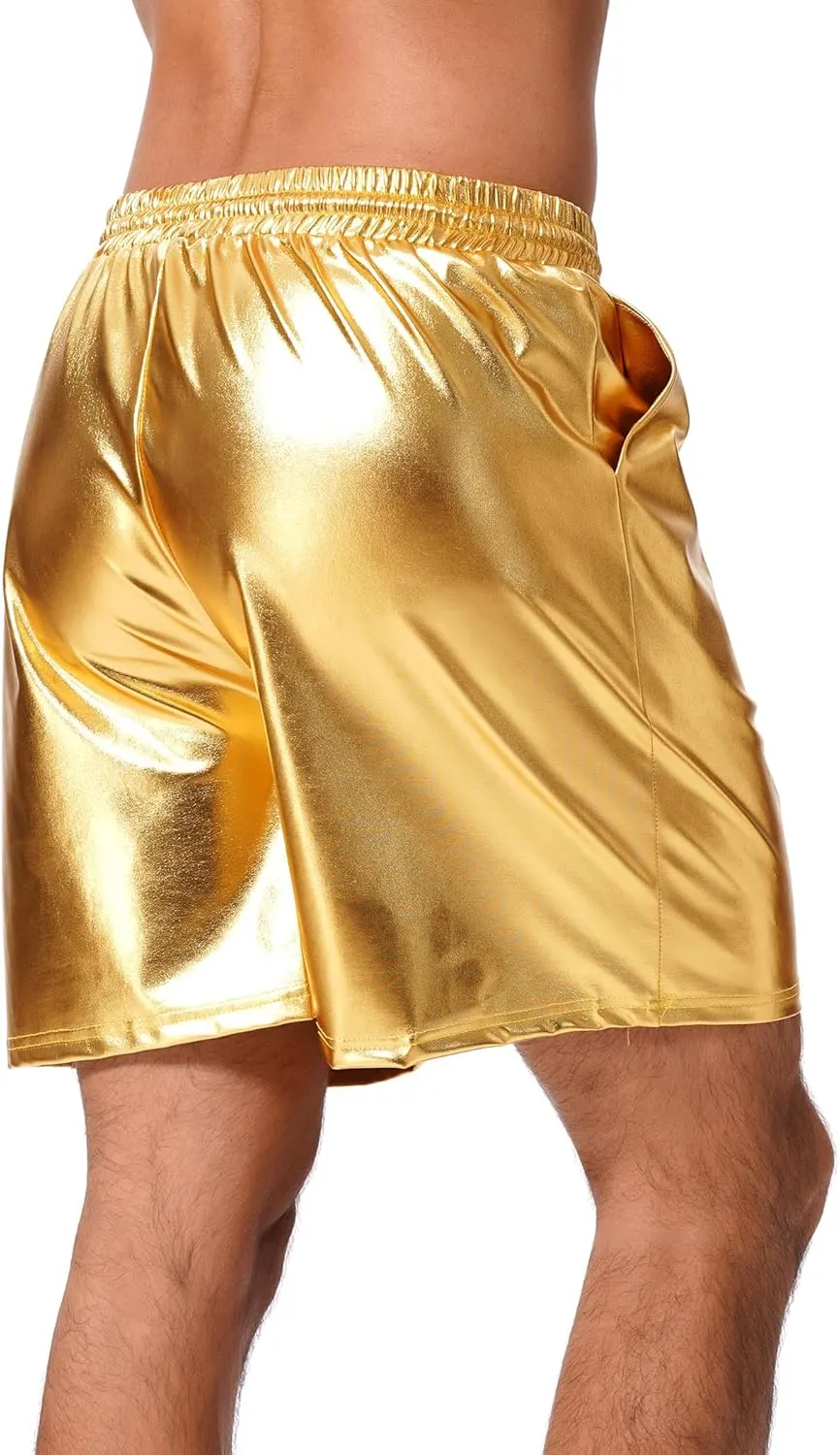 ABAFIP Men's Shiny Metallic Shorts Drawstring Sparkly Dance Hot Pants Disco Rave Party Outfit with Pockets