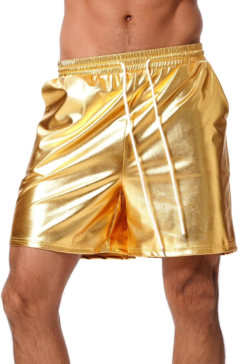ABAFIP Men's Shiny Metallic Shorts Drawstring Sparkly Dance Hot Pants Disco Rave Party Outfit with Pockets