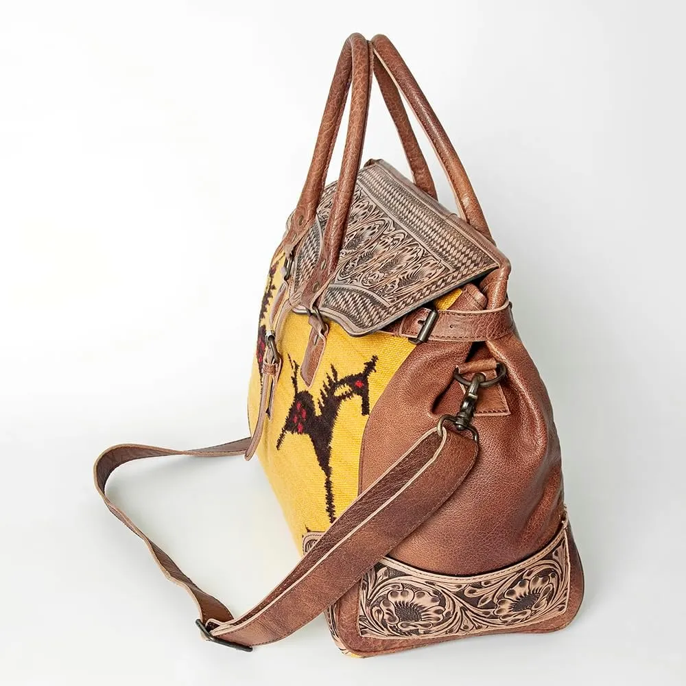 American Darling ADBG516 Duffel Hand Tooled Saddle Blanket Genuine Leather Women Bag Western Handbag Purse