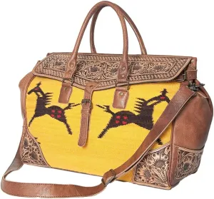 American Darling ADBG516 Duffel Hand Tooled Saddle Blanket Genuine Leather Women Bag Western Handbag Purse