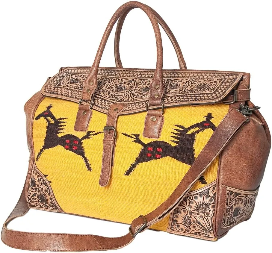 American Darling ADBG516 Duffel Hand Tooled Saddle Blanket Genuine Leather Women Bag Western Handbag Purse