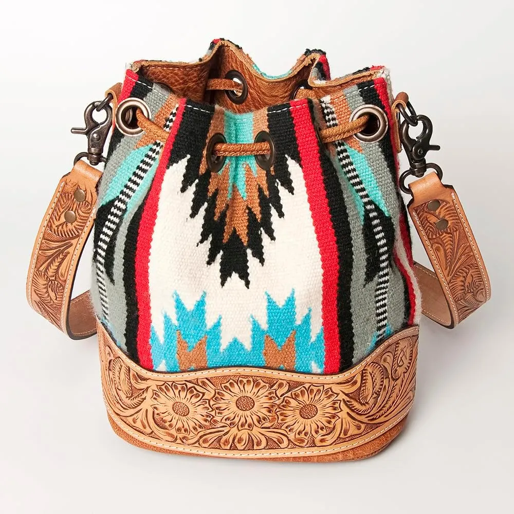 American Darling ADBG569A Bucket Hand Tooled Saddle Blanket Genuine Leather Women Bag Western Handbag Purse