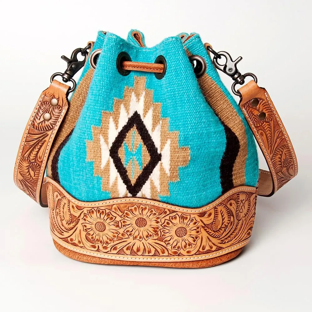 American Darling ADBG569A Bucket Hand Tooled Saddle Blanket Genuine Leather Women Bag Western Handbag Purse