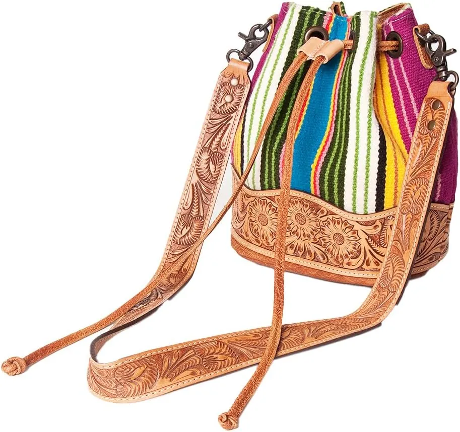 American Darling ADBG569A Bucket Hand Tooled Saddle Blanket Genuine Leather Women Bag Western Handbag Purse